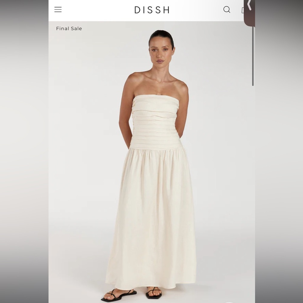 DISSH Catania Cream Linen Strapless Midi Dress